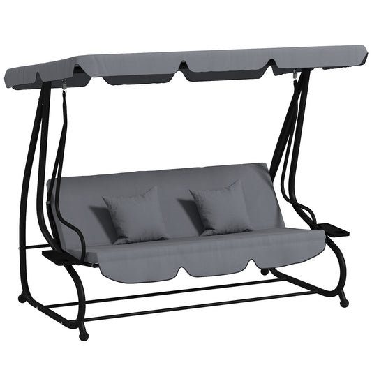 Photo of Outsunny Three-Person garden Swing Chair, with Adjustable Canopy - Dark Grey in Grey colour on a white background