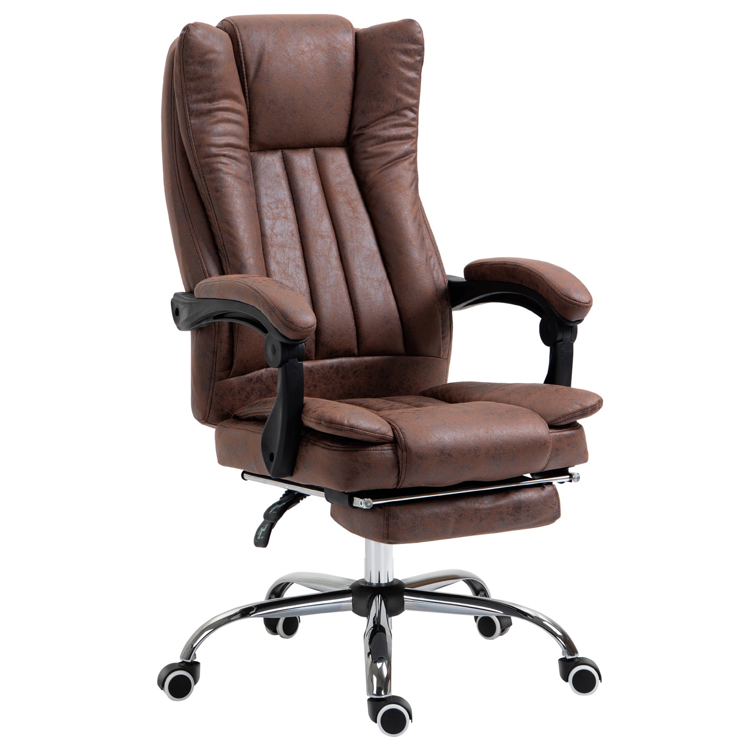 Photo of Vinsetto Home Office Chair Microfibre Desk Chair with Reclining Function Armrests Swivel Wheels Footrest Brown in Brown colour on a white background