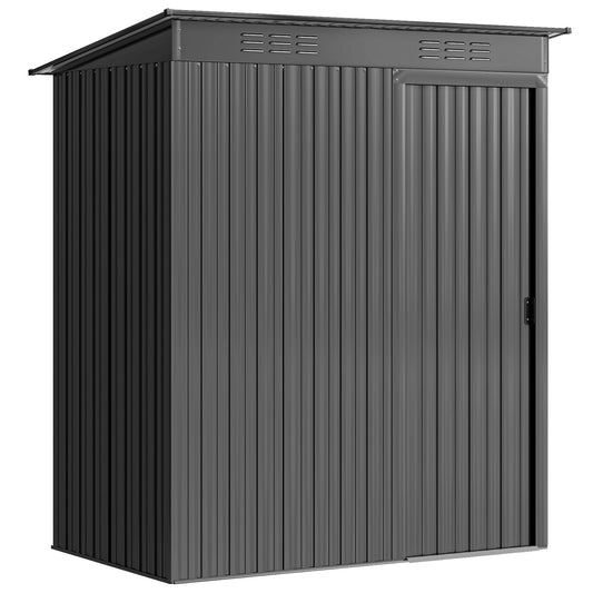 Photo of Outsunny 5 x 3.5ft Metal Garden Storage Shed with Effortless Assembly and 2 Pairs of Gloves, Waterproof Outdoor Shed, Dark Grey in Grey colour on a white background