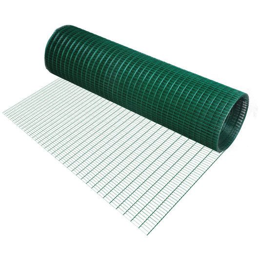 Photo of Pawhut PVC Coated Welded Wire Mesh Fencing Chicken Poultry Aviary Fence Run Hutch Pet Rabbit 30m Dark Green in Green colour on a white background