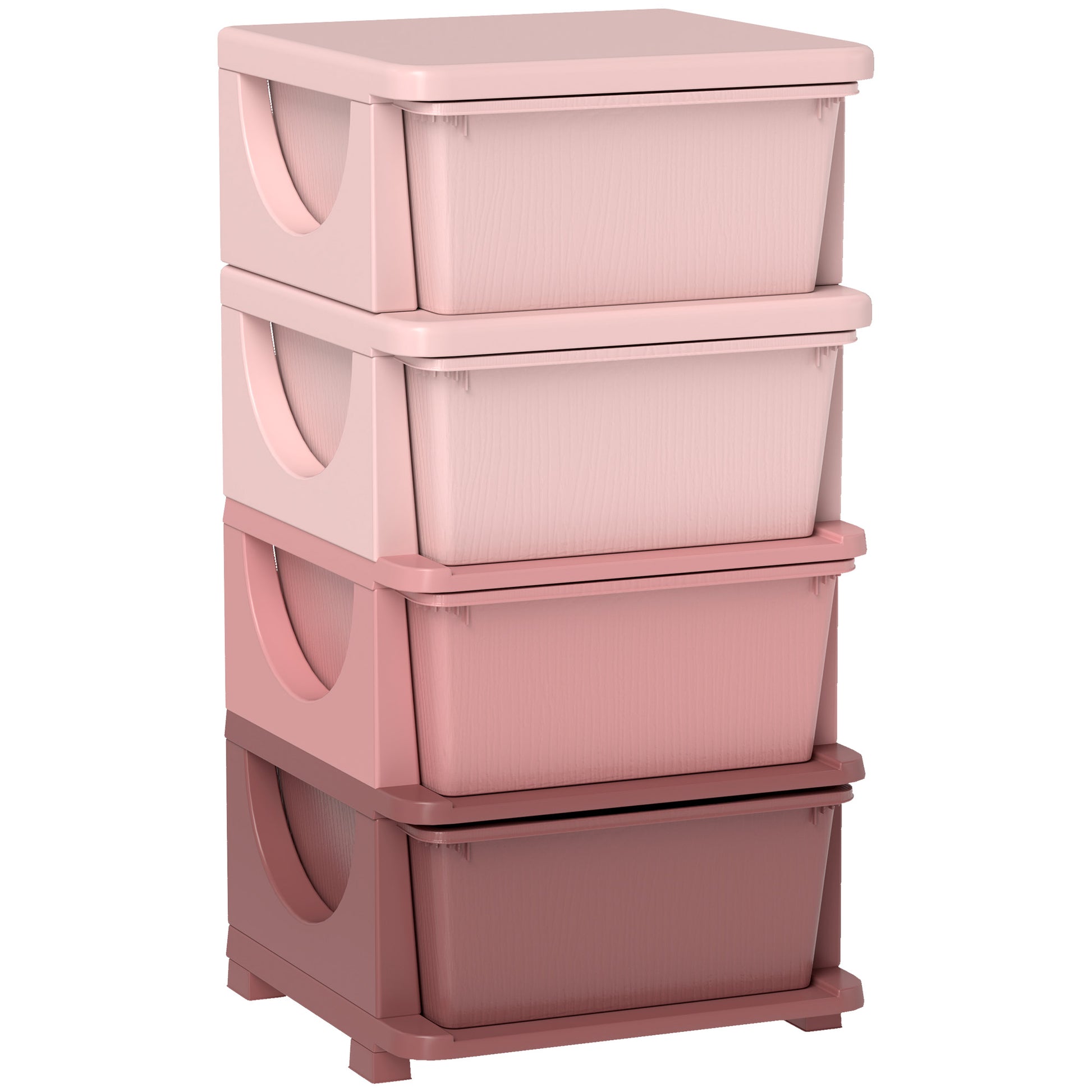 Photo of HOMCOM Four-Tier Kids Storage Boxes, with Four Drawers, Pink in Pink colour on a white background
