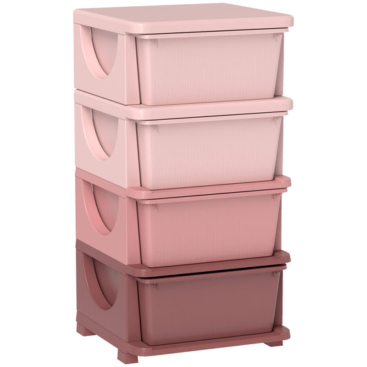 Photo of HOMCOM Four-Tier Kids Storage Boxes, with Four Drawers, Pink in Pink colour on a white background