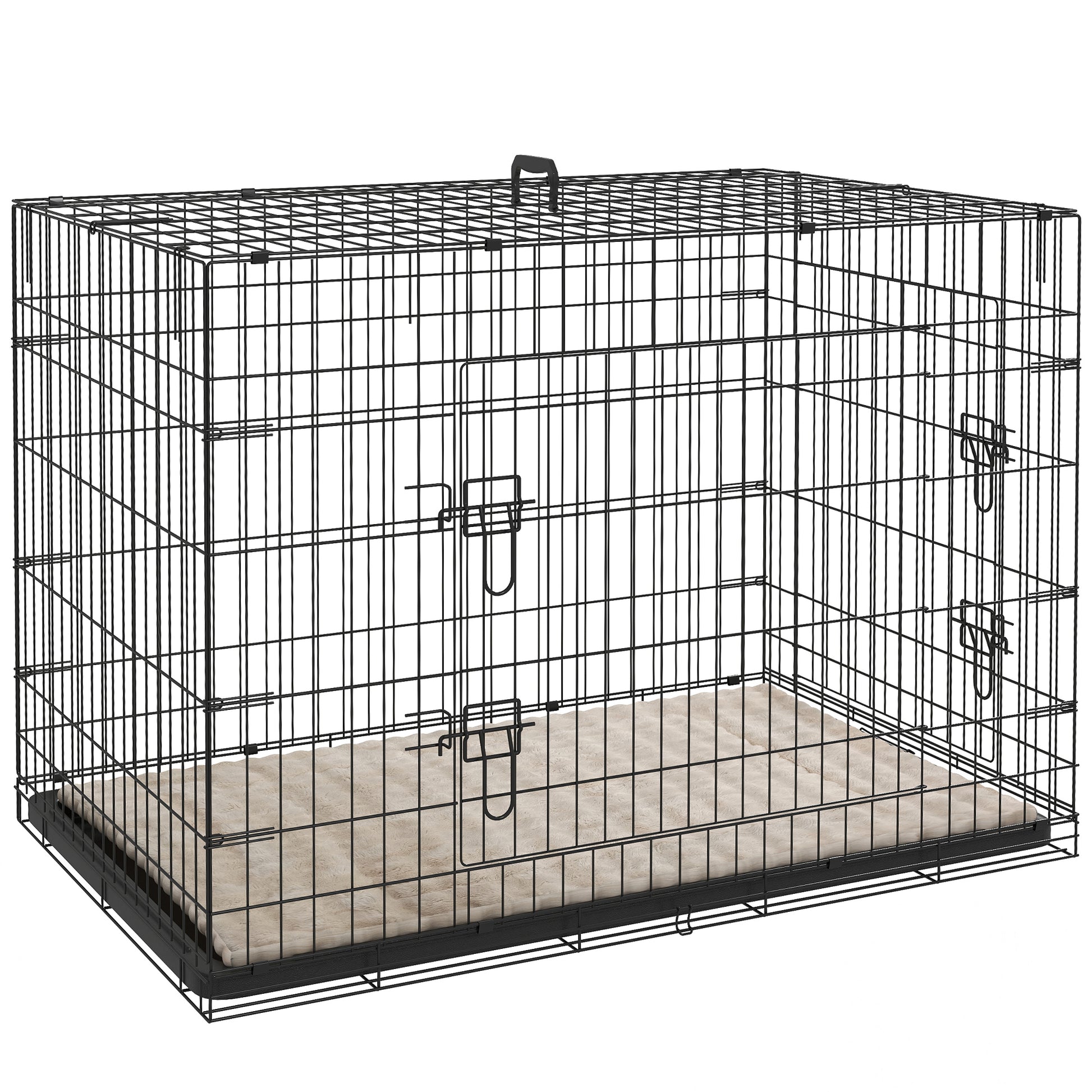 Photo of PawHut Foldable Dog Crate with 2 Doors with Tray, Soft Cushion, for Extra and Large Dogs, 106 x 71.5 x 76 cm, Black in Black colour on a white background