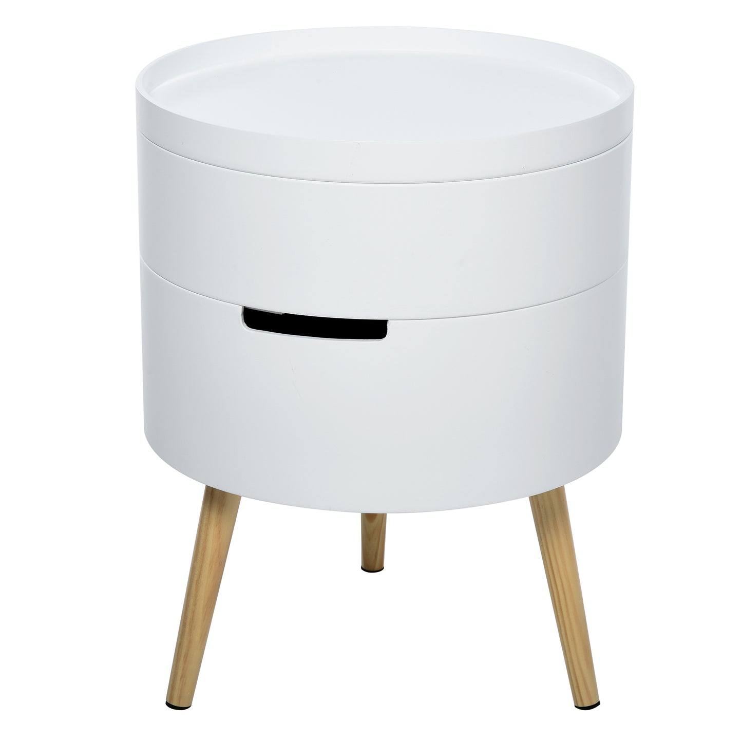 Photo of HOMCOM 3-Tier Coffee Table, Round End Table with 2 Hidden Compartments and Detachable Tray, Side Table with Storage for Living Room, White in White colour on a white background