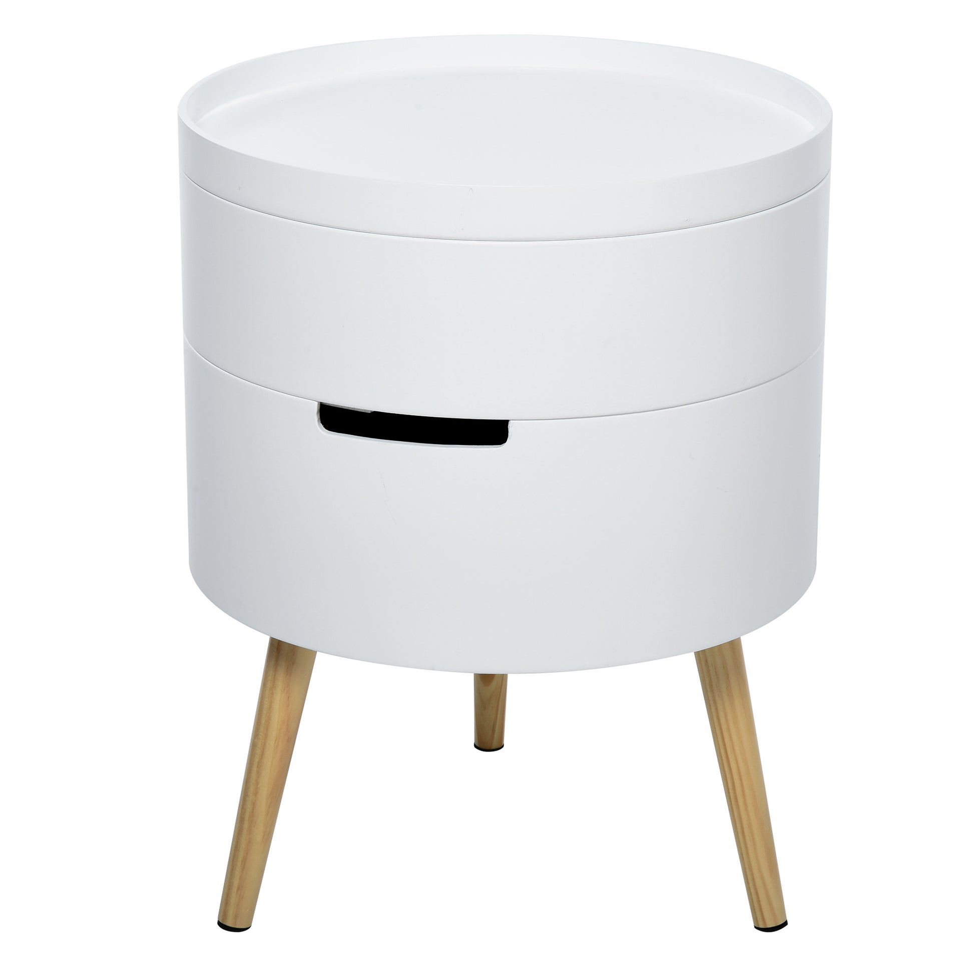 Photo of HOMCOM 3-Tier Coffee Table, Round End Table with 2 Hidden Compartments and Detachable Tray, Side Table with Storage for Living Room, White in White colour on a white background