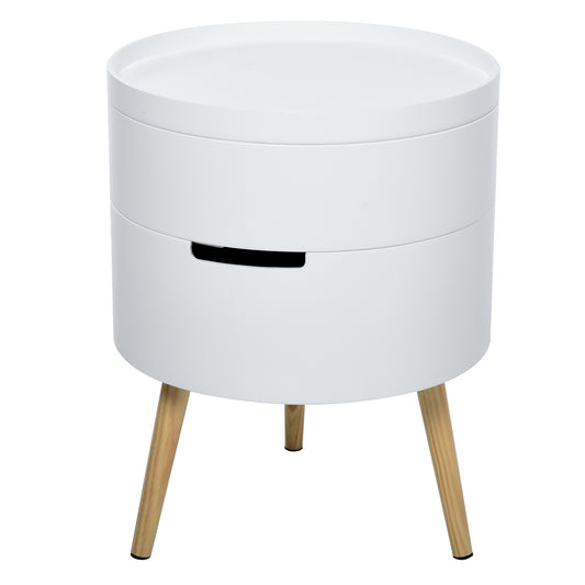 Photo of HOMCOM 3-Tier Coffee Table, Round End Table with 2 Hidden Compartments and Detachable Tray, Side Table with Storage for Living Room, White in White colour on a white background