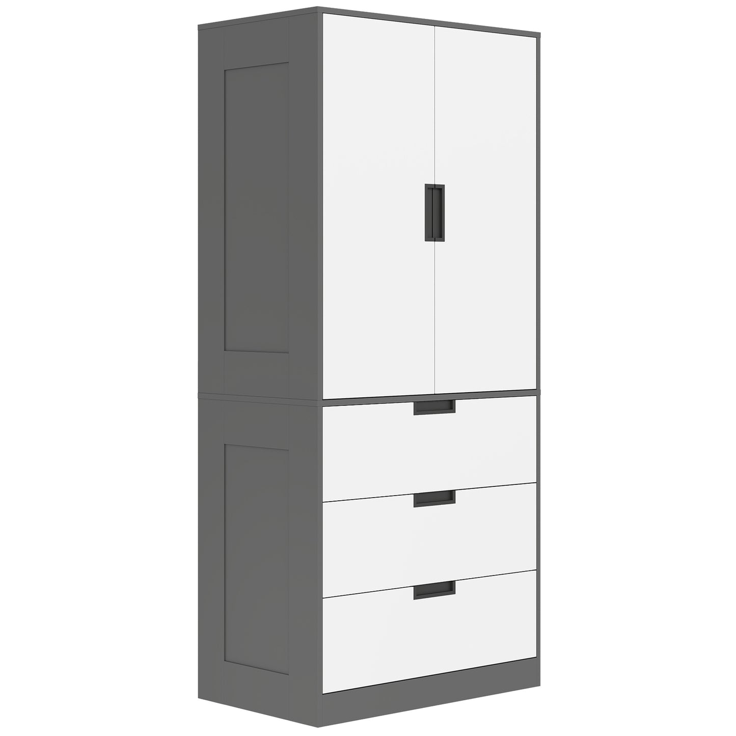 Photo of HOMCOM Modern Clothes Storage Cupboard Unit, 3 Drawer 2 Door Wardrobe with Hanging Rod, Grey in Grey colour on a white background