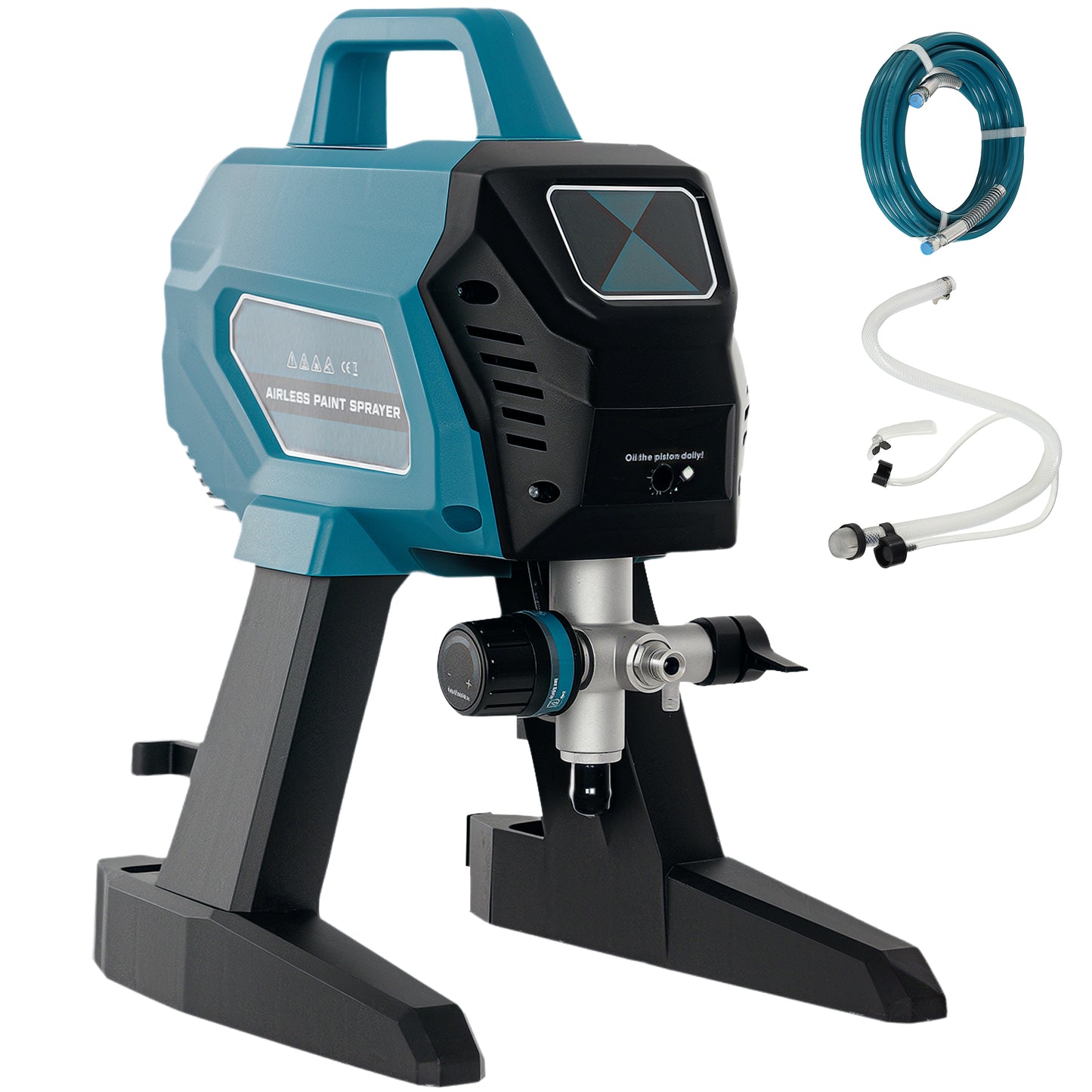 Photo of HOMCOM Airless Paint Sprayer, Thinning-Free Electric Paint Spray Gun for Walls, Fences & DIY Projects, 200 Bar High Pressure, 1.5L/min Flow Rate, 7.5m Hose, Indoor & Outdoor Use, Blue in Blue colour on a white background