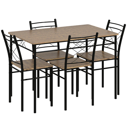 Photo of HOMCOM Five-Piece Minimal Dining Set - Oak-Effect/Black in Oak-Effect/Black colour on a white background