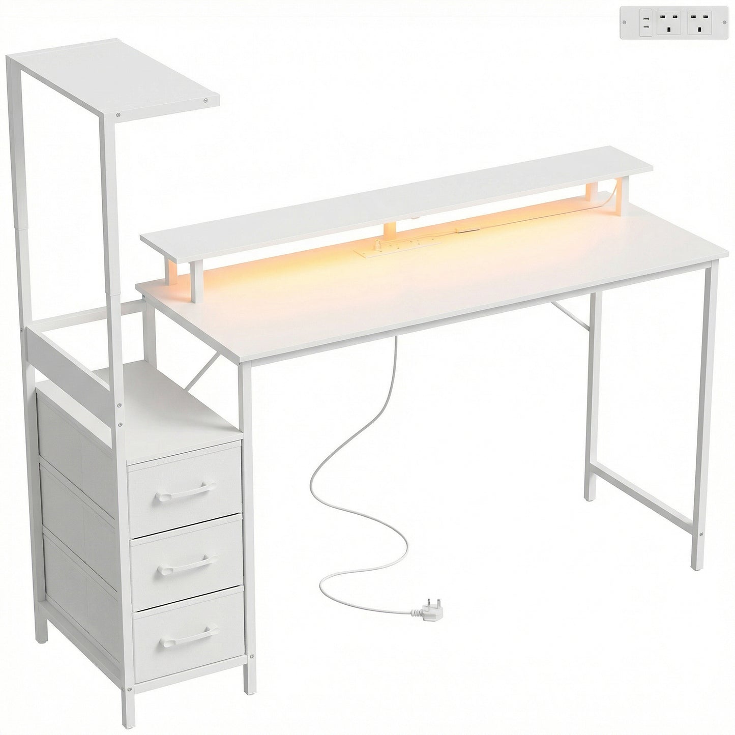 Photo of HOMCOM 147cm Gaming Desk with Charging Station and Monitor Stand, Computer Table for Home Office with RGB Lights, White in White colour on a white background