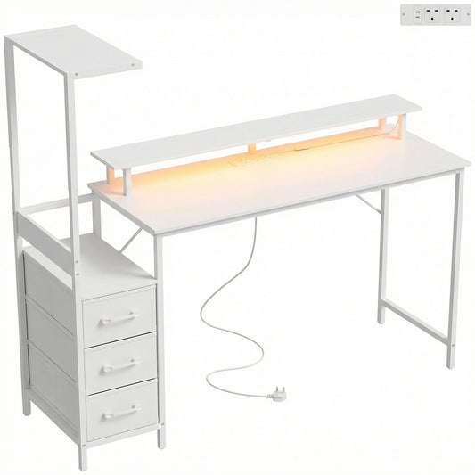 Photo of HOMCOM 147cm Gaming Desk with Charging Station and Monitor Stand, Computer Table for Home Office with RGB Lights, White in White colour on a white background