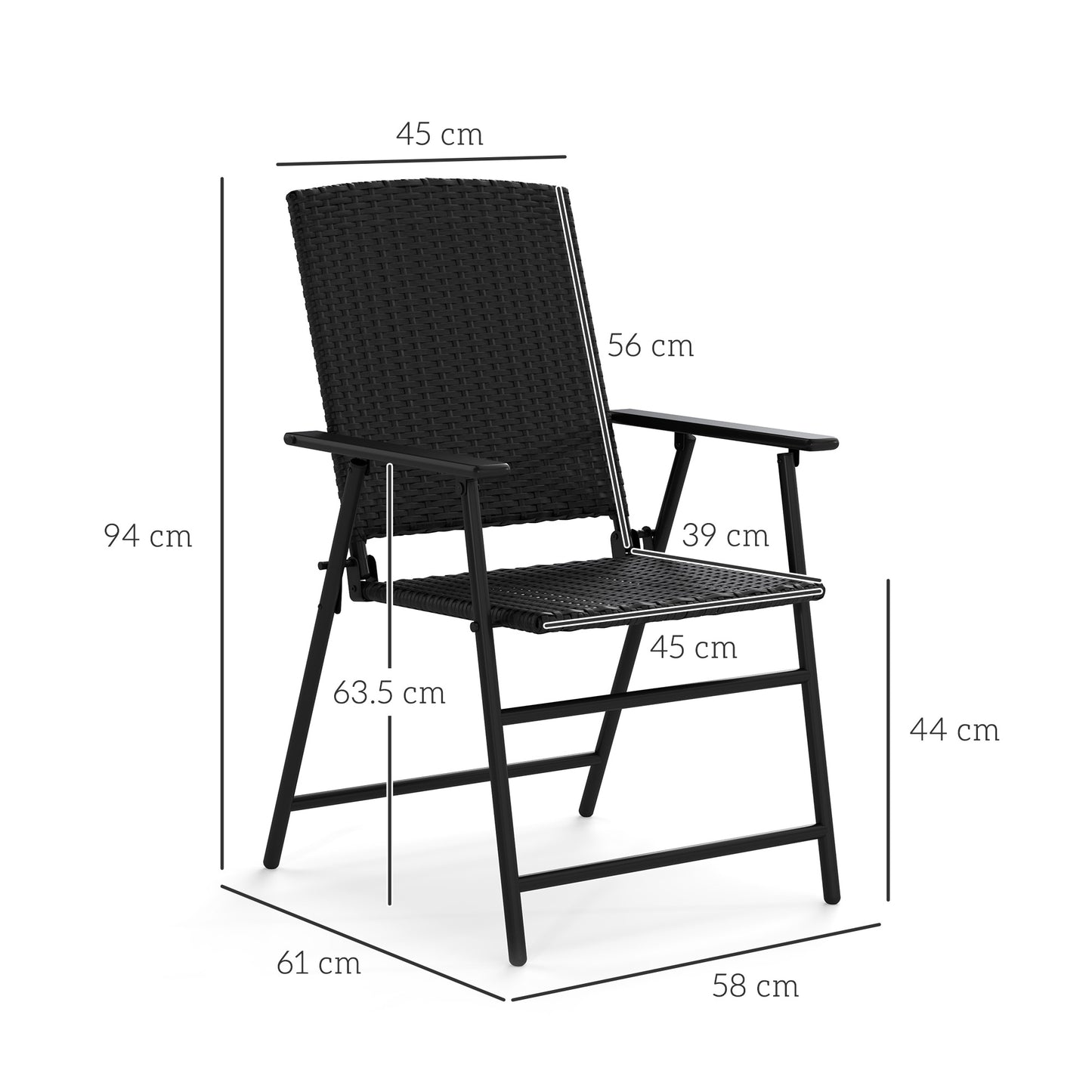 Outsunny Set of Four Folding Rattan Seat Chairs - Black