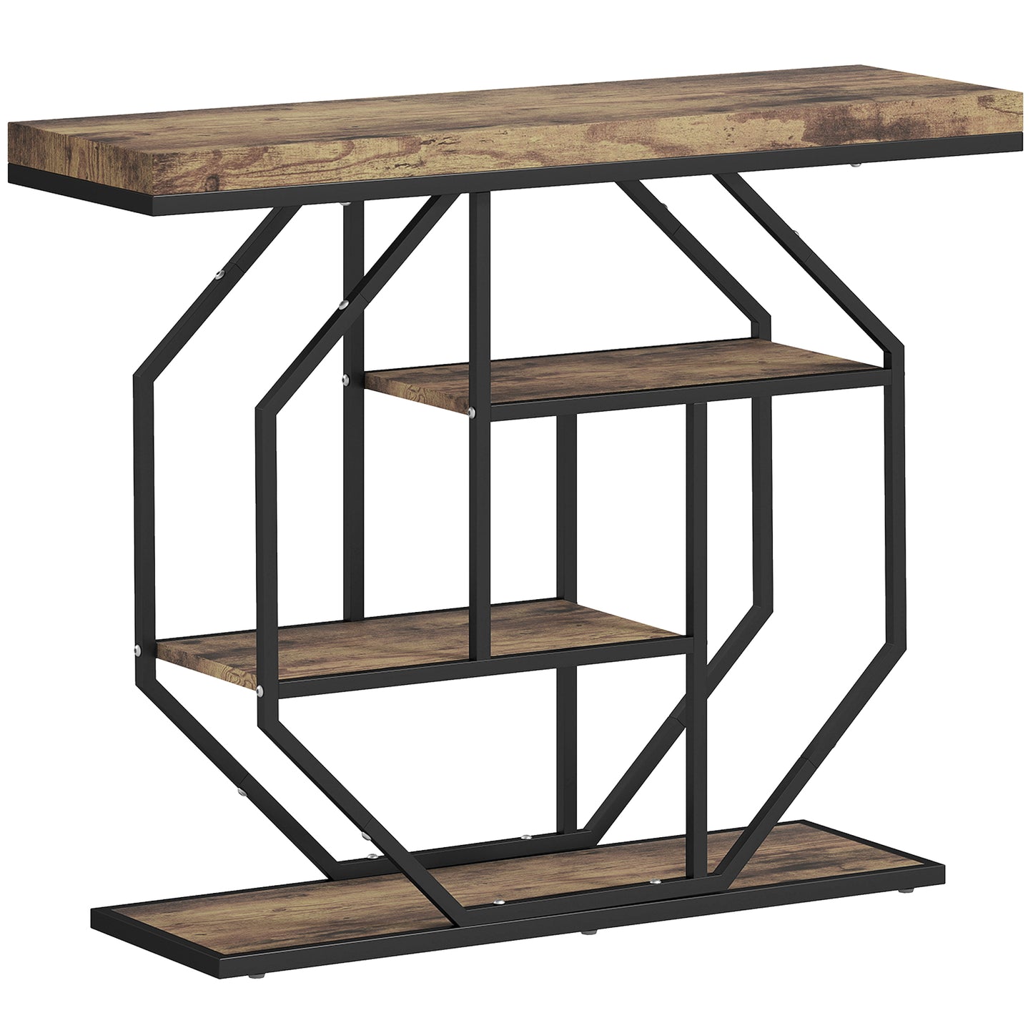 Photo of HOMCOM 4-Tier Industrial Console Table - Rustic Brown in Brown colour on a white background