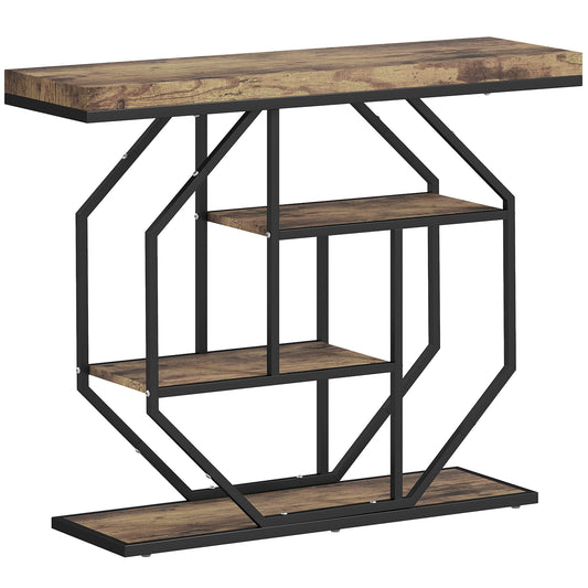 Photo of HOMCOM 4-Tier Industrial Console Table - Rustic Brown in Brown colour on a white background