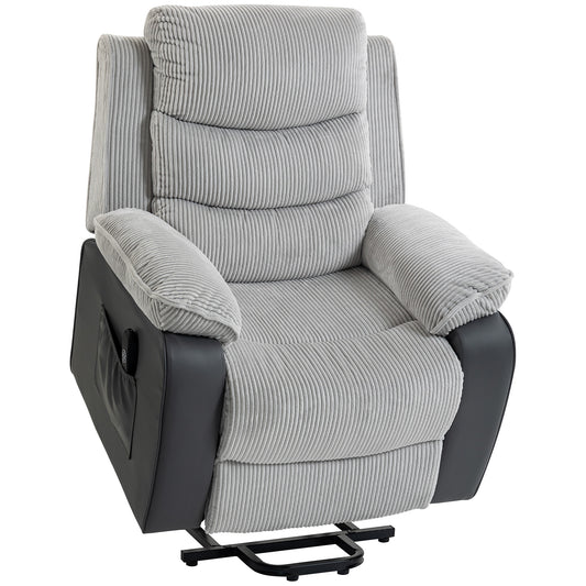 Photo of HOMCOM Overstuffed Corduroy Electric Lift Recliner Chair - Light Grey in Grey colour on a white background