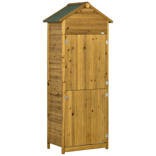 Photo of Outsunny Wooden Garden Storage Shed Utility Gardener Cabinet w/ 3 Shelves and 2 Door, 191.5cm x 79cm x 49cm, Natural wood effect in effect colour on a white background