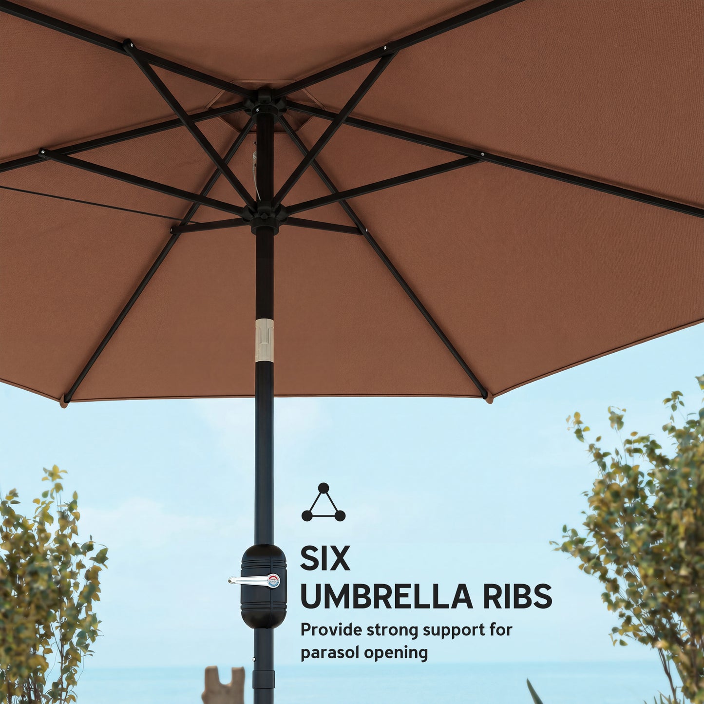 Outsunny 2.6 m Garden Parasol Umbrella with Aluminium Pole, Outdoor Patio Umbrella with Tilt and Crank, Vent, Coffee