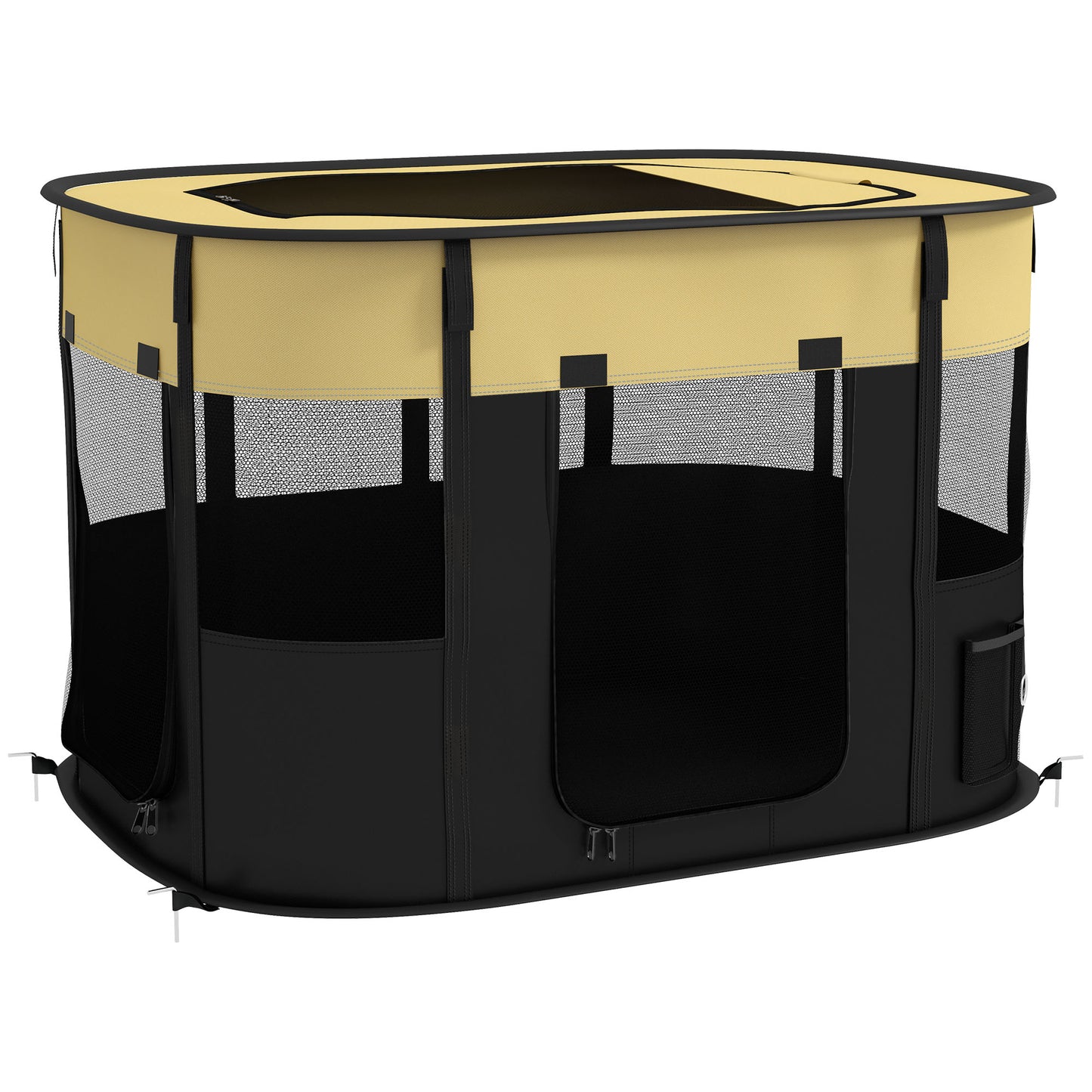 Photo of PawHut Foldable Dog Pen with Storage Bag for Indoor/Outdoor Use, Portable Pet playpen, with Ground Stakes - Yellow in Yellow colour on a white background