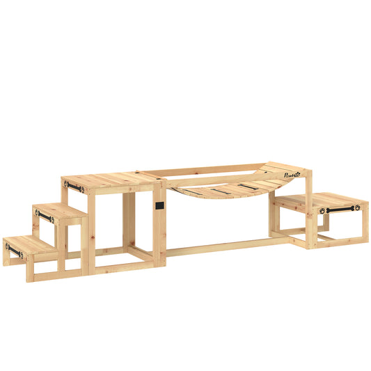 Photo of PawHut 3 Pieces Wooden Dog Agility Training Equipment with Soft Bridge, Pause Platform and Pet Stair for Outdoor, Natural Wood in Wood colour on a white background