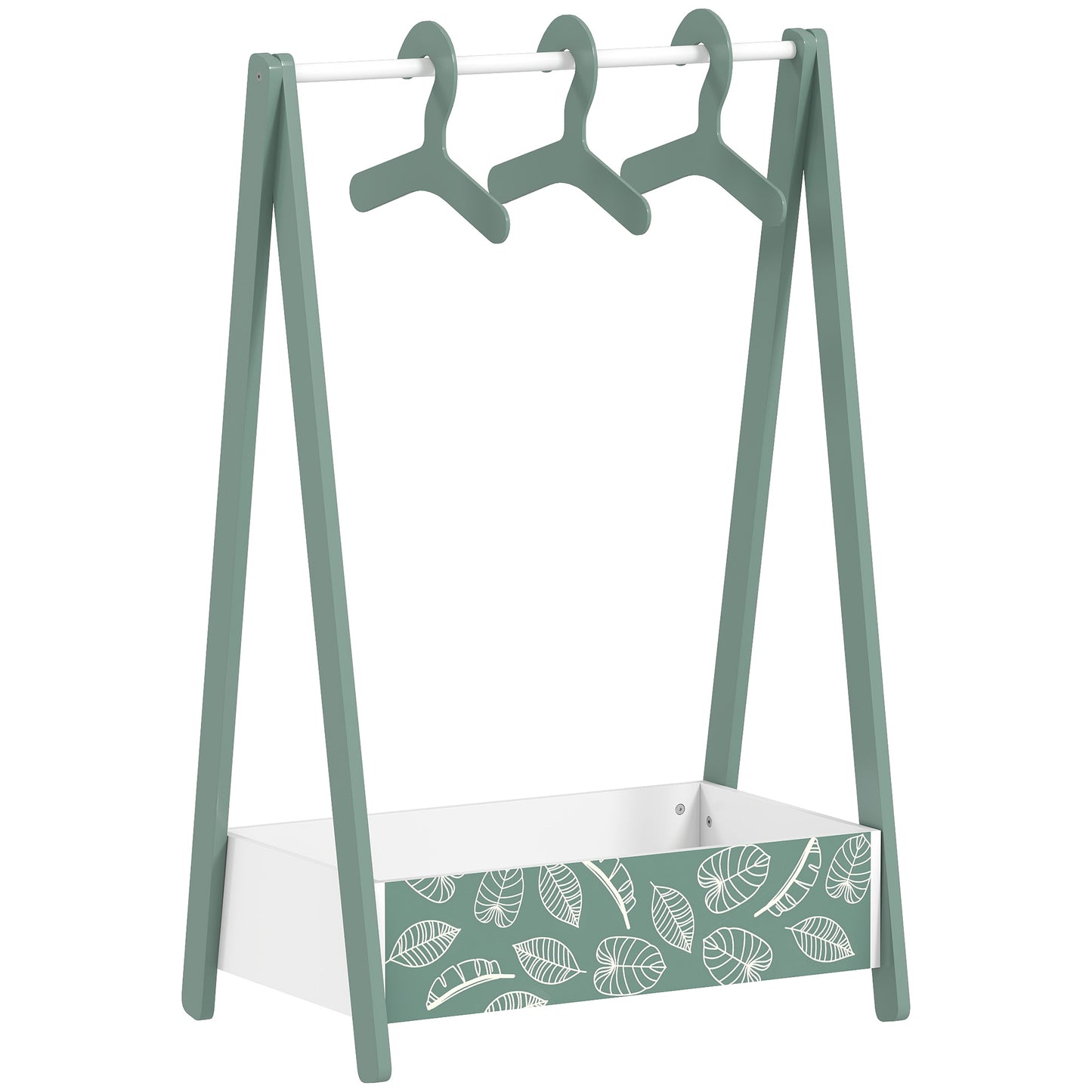 Photo of AIYAPLAY Baby Clothing Rack with Hangers, Storage Shelf for Bedroom, Leaf Theme, for Ages 3-6, Green in Green colour on a white background
