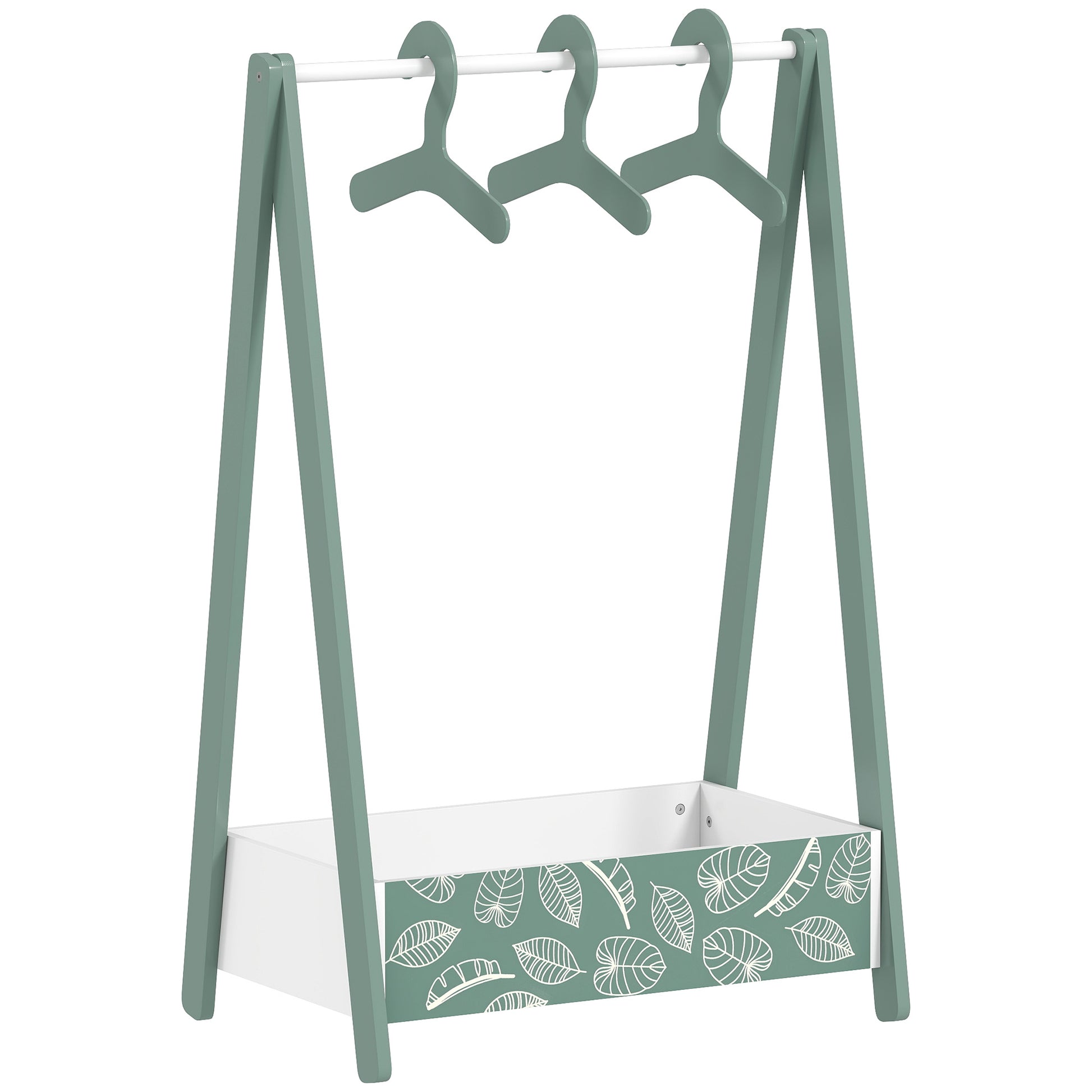 Photo of AIYAPLAY Baby Clothing Rack with Hangers, Storage Shelf for Bedroom, Leaf Theme, for Ages 3-6, Green in Green colour on a white background