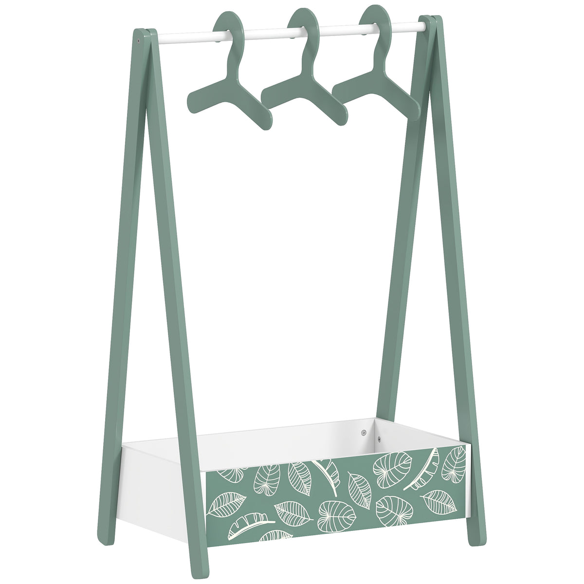 Photo of AIYAPLAY Baby Clothing Rack with Hangers, Storage Shelf for Bedroom, Leaf Theme, for Ages 3-6, Green in Green colour on a white background
