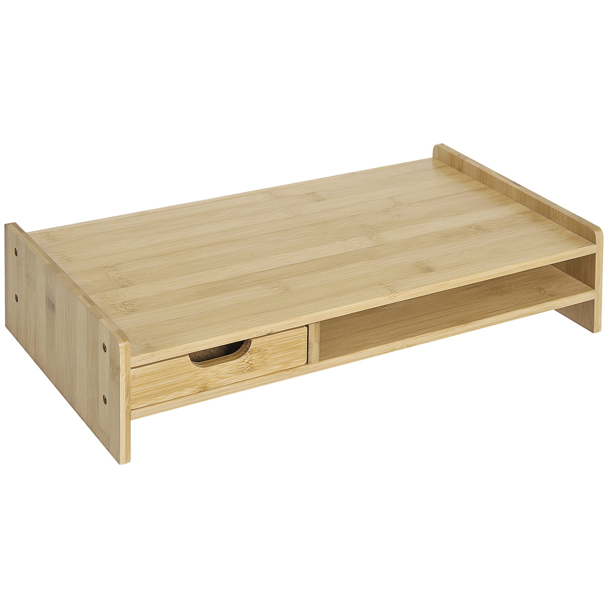Photo of HOMCOM Monitor Riser Laptop PC Plinth Stand TV Computer Desktop Organiser W/ Drawer Bamboo in Bamboo colour on a white background