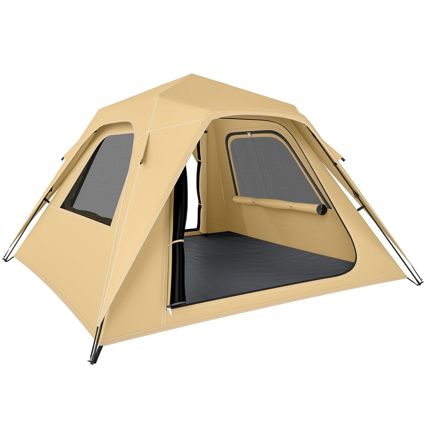 Photo of Outsunny Pop Up Tent 3000mm Waterproof Camping Tents with Mesh Windows 2-3 People Khaki in Khaki colour on a white background