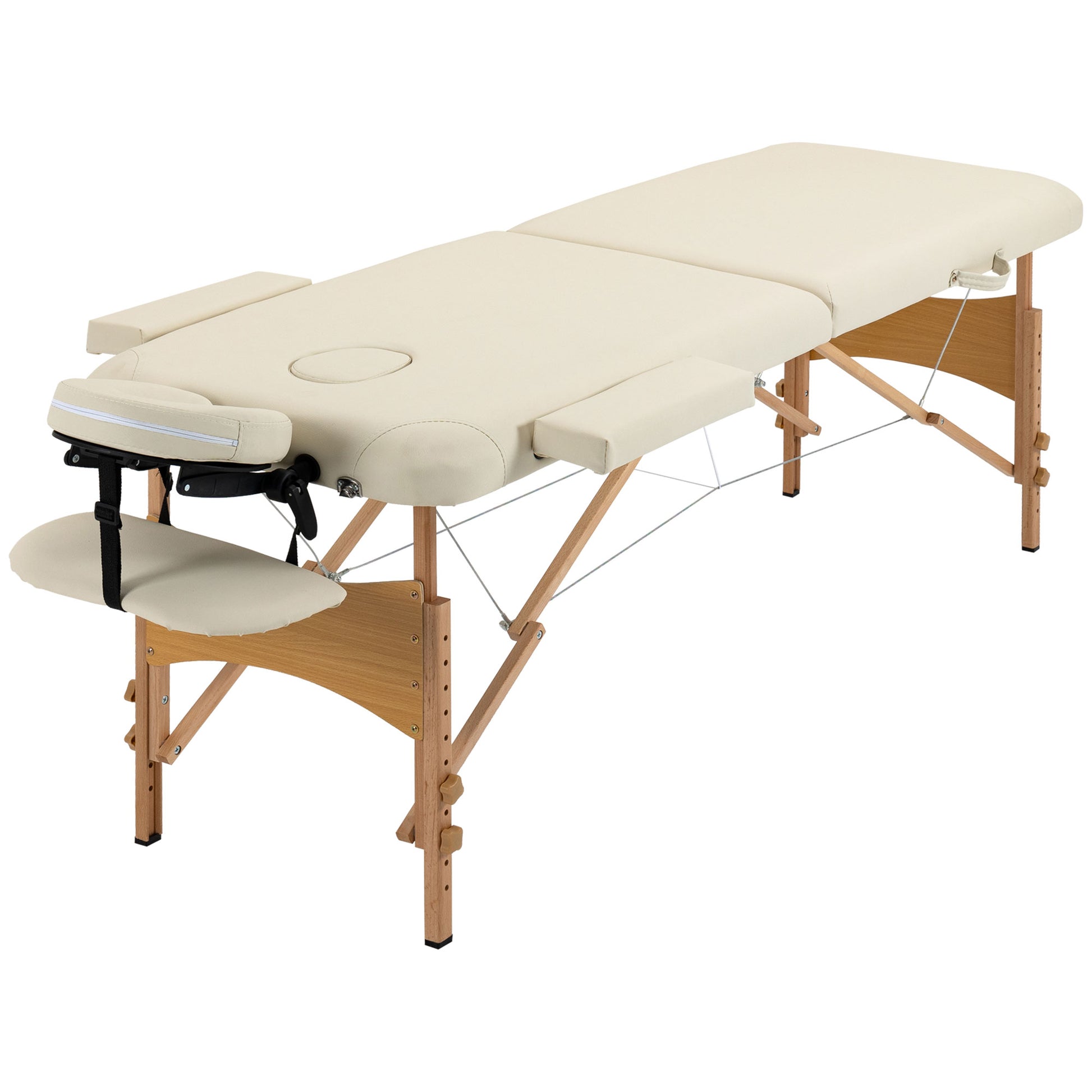 Photo of HOMCOM Portable Massage Bed, Folding Spa Beauty Massage Table with 2 Sections, Carry Bag and Wooden Frame, Cream in Cream colour on a white background