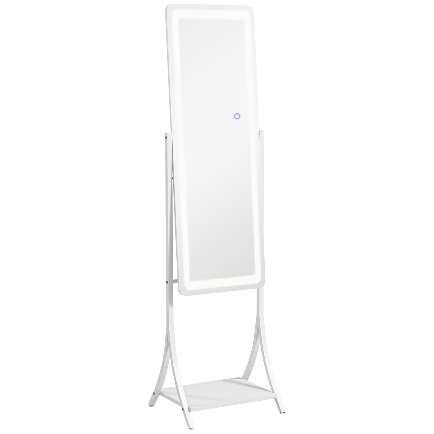 Photo of HOMCOM Free Standing Dressing Mirror with LED Lights, Full Length Mirror with 3 Temperature Colours and Storage Shelf in Shelf colour on a white background