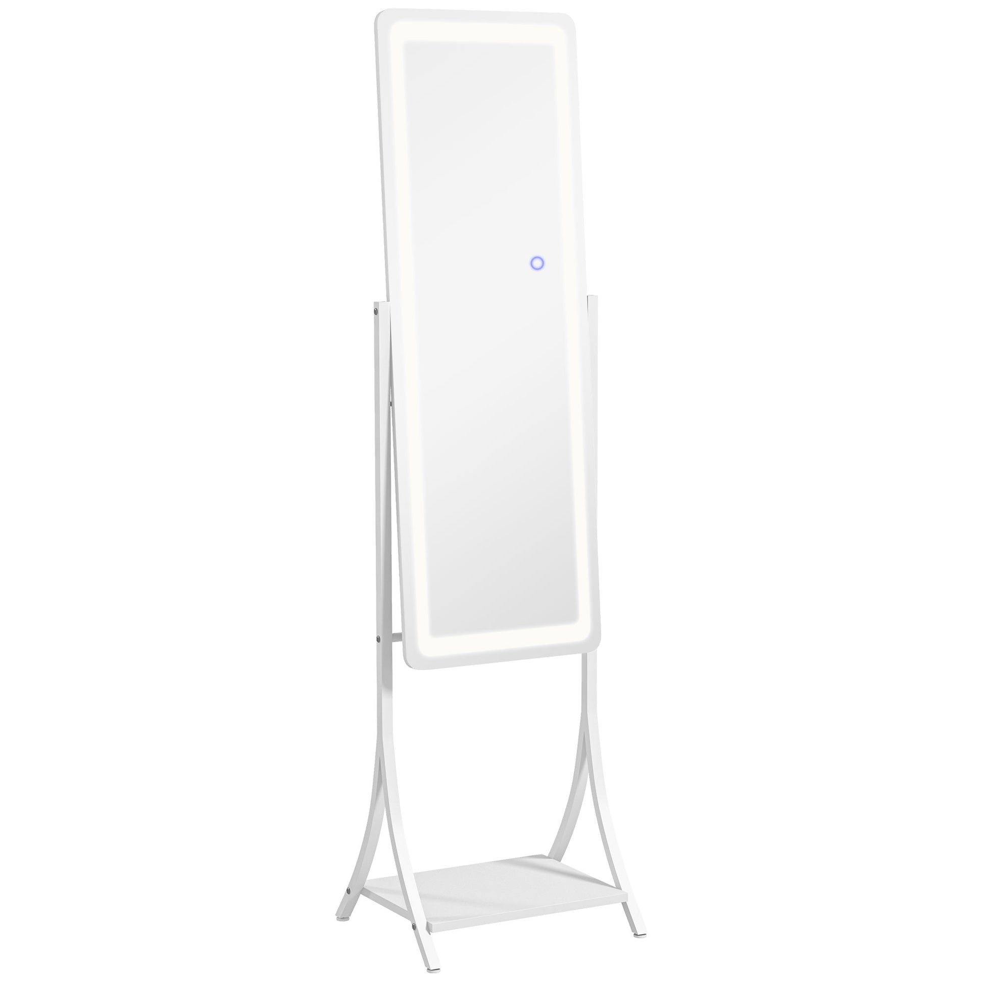 Photo of HOMCOM Free Standing Dressing Mirror with LED Lights, Full Length Mirror with 3 Temperature Colours and Storage Shelf in Shelf colour on a white background
