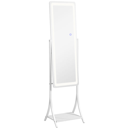 Photo of HOMCOM Free Standing Dressing Mirror with LED Lights, Full Length Mirror with 3 Temperature Colours and Storage Shelf in Shelf colour on a white background