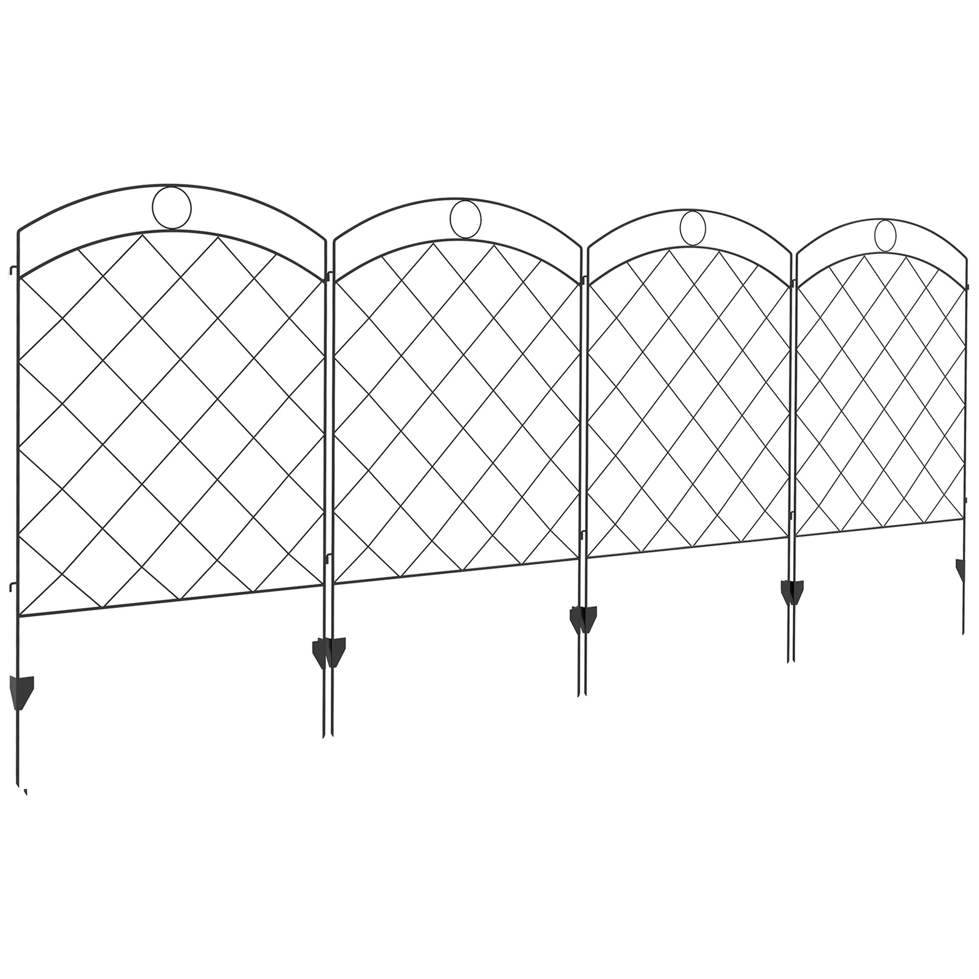 Photo of Outsunny Steel Decorative Outdoor Picket Fence Panels Set of 4, Black in Black colour on a white background