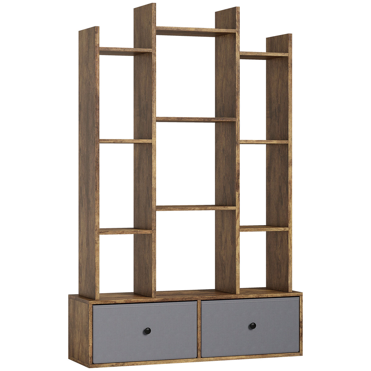 Photo of HOMCOM 12 Shelf Storage Unit, with Drawers - Brown in Brown colour on a white background
