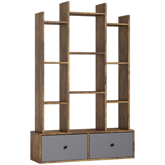 Photo of HOMCOM 12 Shelf Storage Unit, with Drawers - Brown in Brown colour on a white background