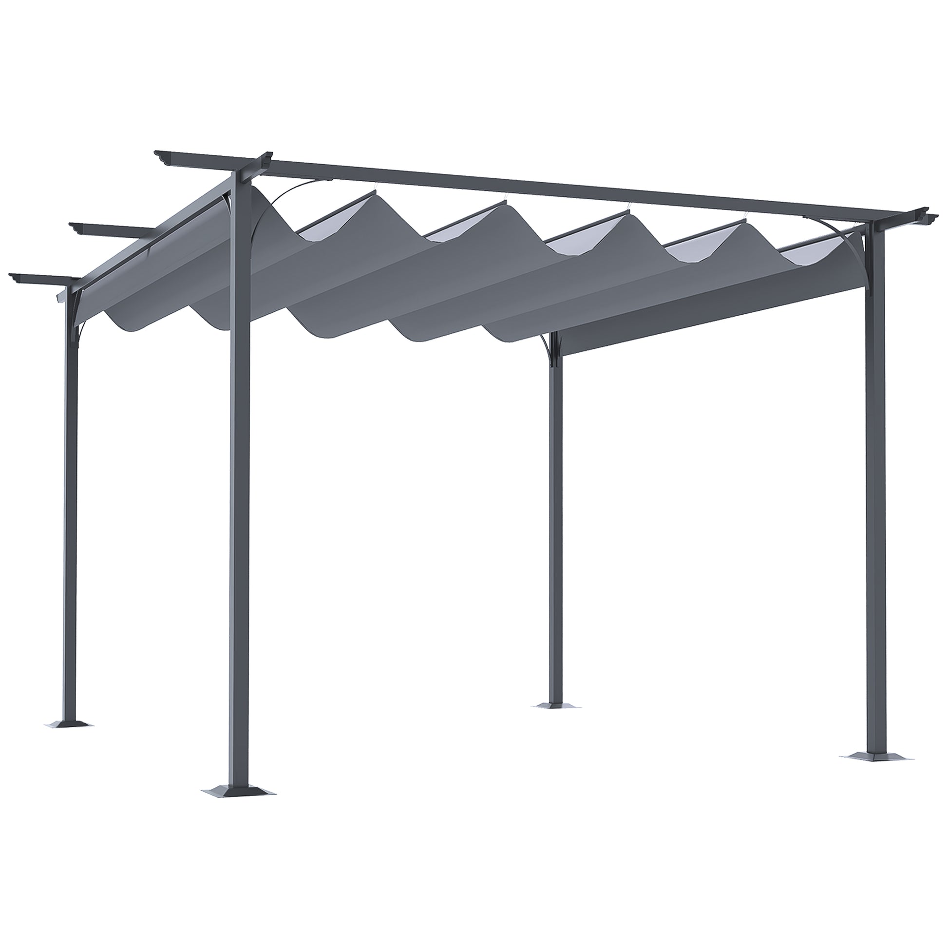 Photo of Outsunny 3.5M X 3.5M Metal Pergola Gazebo Awning Retractable Canopy Outdoor Garden Sun Shade Shelter Marquee Party BBQ, Grey in Grey colour on a white background