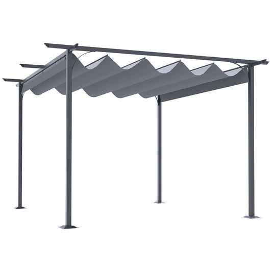 Photo of Outsunny 3.5M X 3.5M Metal Pergola Gazebo Awning Retractable Canopy Outdoor Garden Sun Shade Shelter Marquee Party BBQ, Grey in Grey colour on a white background