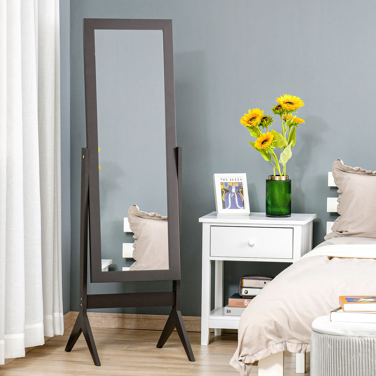 HOMCOM Full Length Mirror, Freestanding Adjustable Angle Dressing Mirror for Bedroom, Living Room, 148 x 47 cm, Brown
