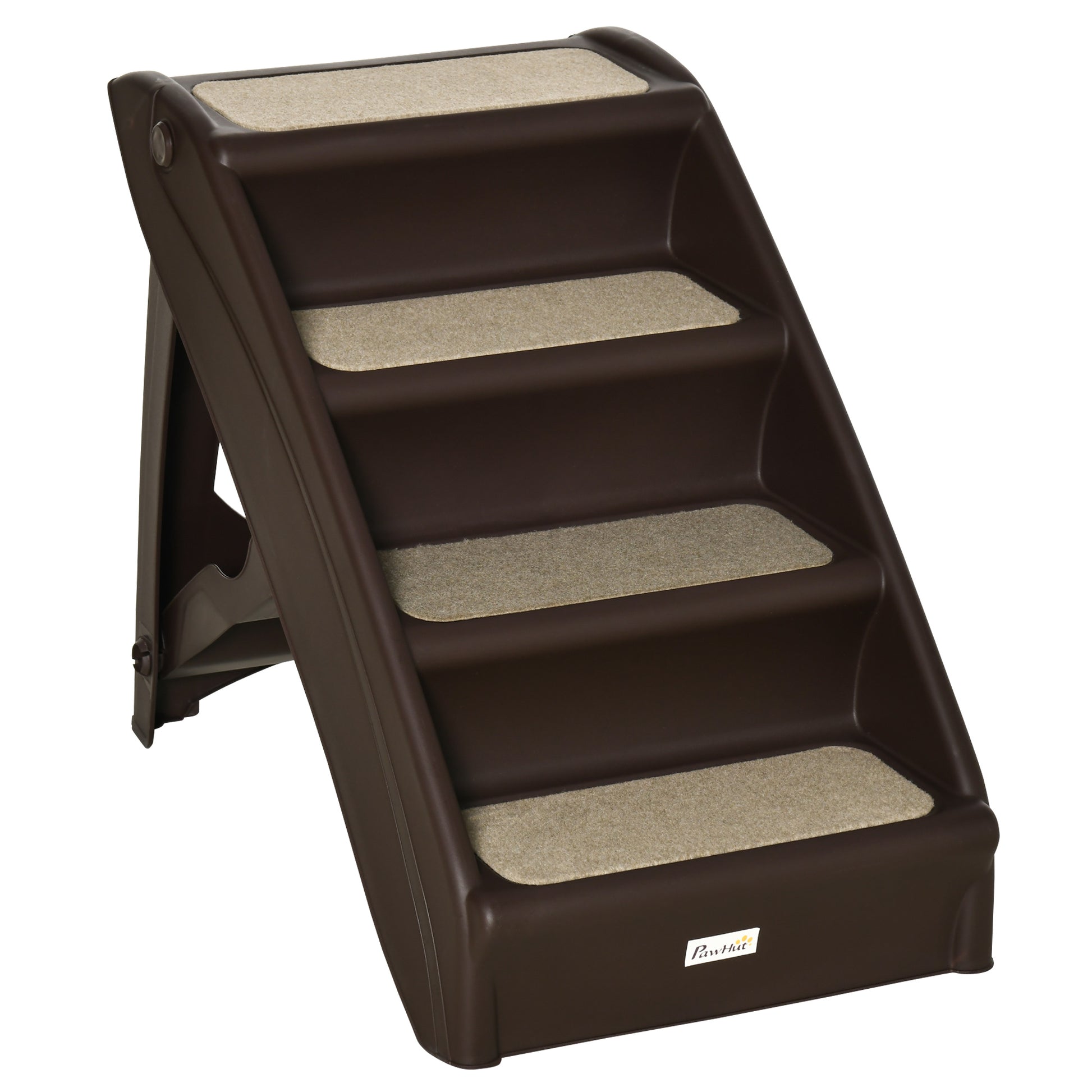 Photo of PawHut Foldable Four-Step Pet Stairs, for Cats, Small Miniature Dogs, with Non-Slip Mats 62 x 38 x 49.5cm - Brown in Brown colour on a white background