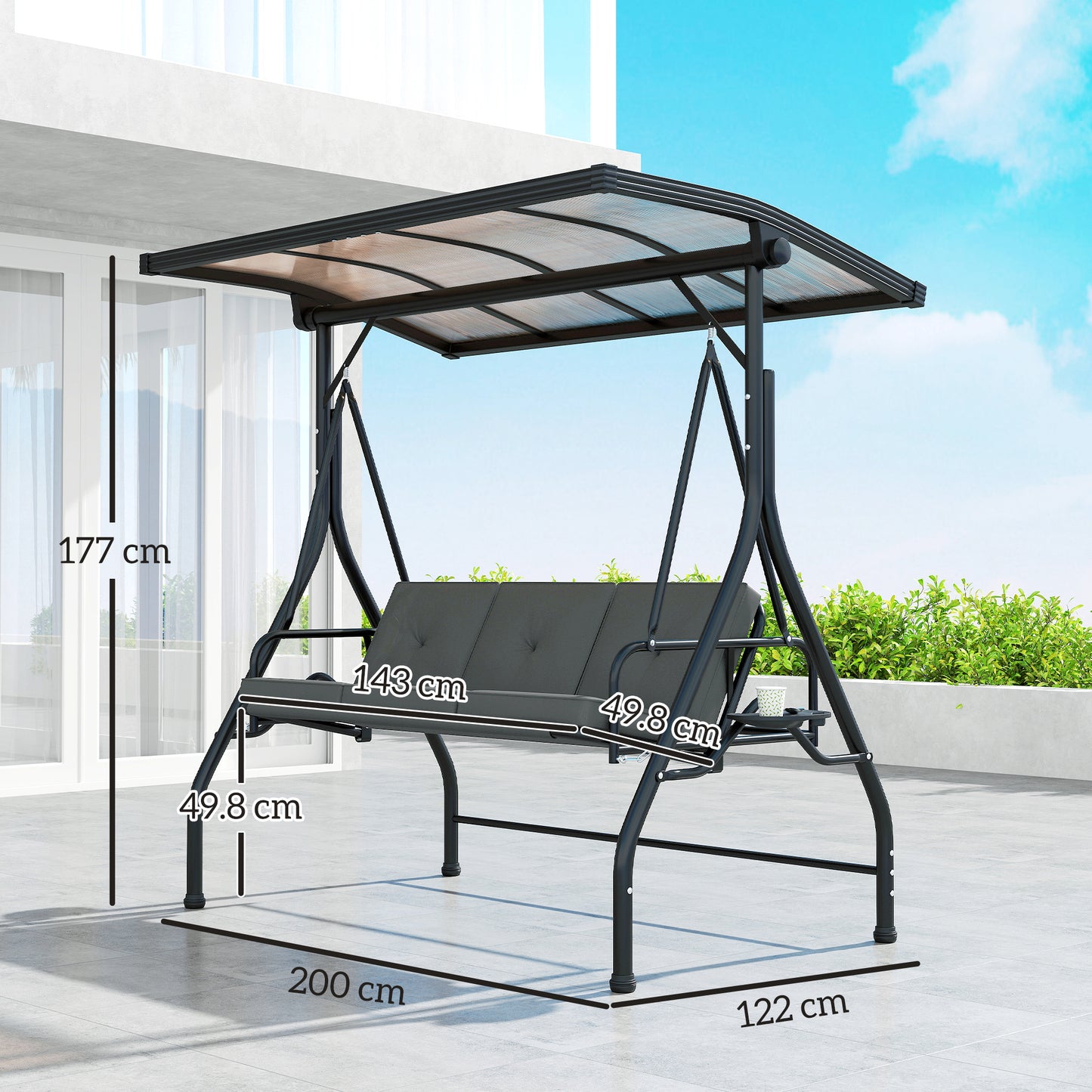 Outsunny Convertible Three-Seater Swing Bench Bed - Dark Grey