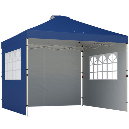 Photo of Outsunny Pop Up Gazebo Waterproof Height Adjustable Canopy with 3 Sidewalls Wheeled Bag for Parties 3 x 3 m Dark Blue in Blue colour on a white background