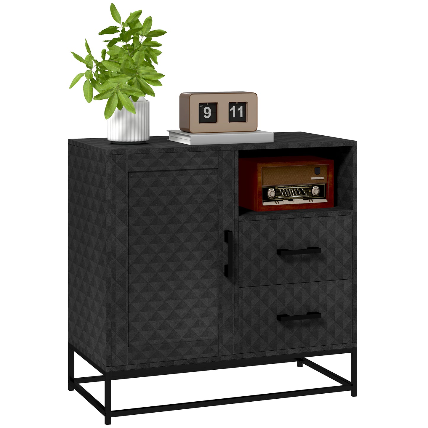 Photo of HOMCOM Sideboard with Adjustable Shelf, Freestanding Sideboard Storage Cabinet with Open Compartment and 2 Drawers, Black in Black colour on a white background
