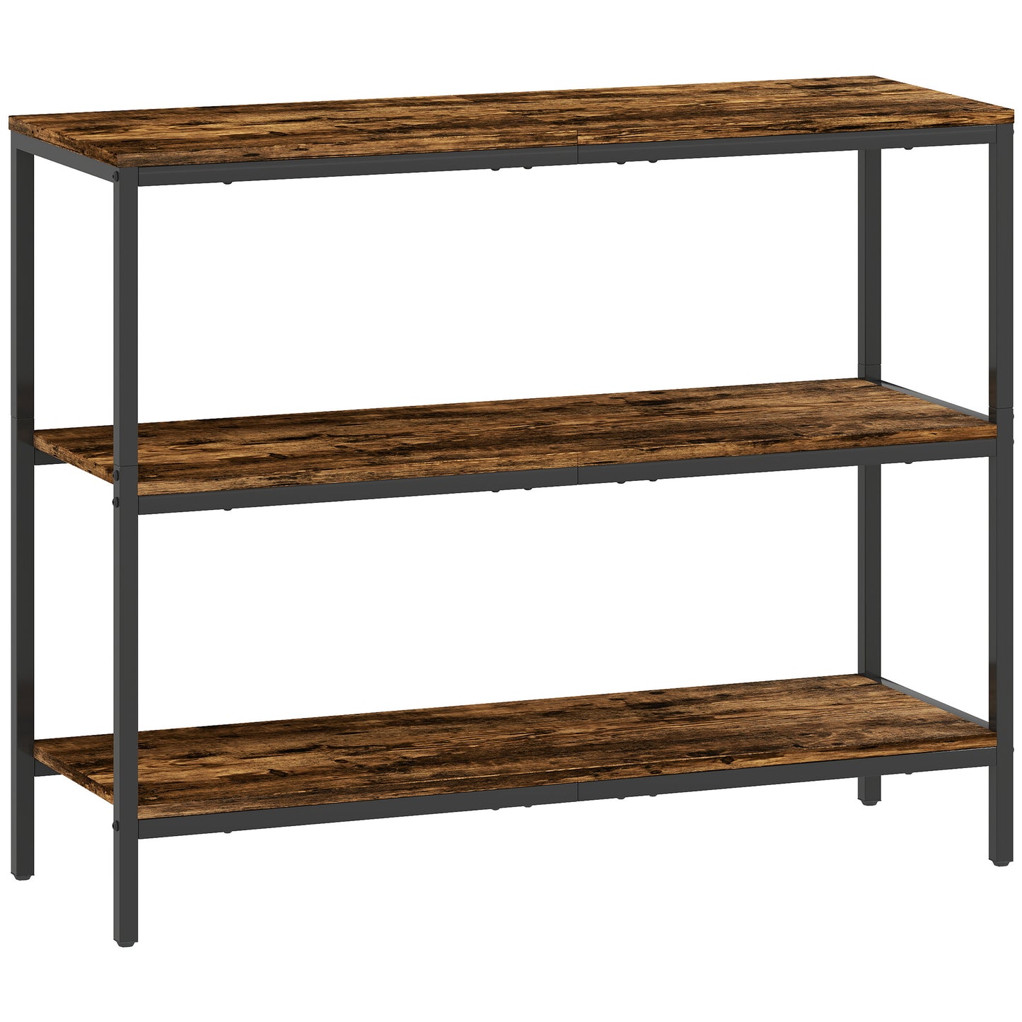 Photo of HOMCOM 3-Tier Console Table with Storage Shelves - Rustic Brown in Brown colour on a white background