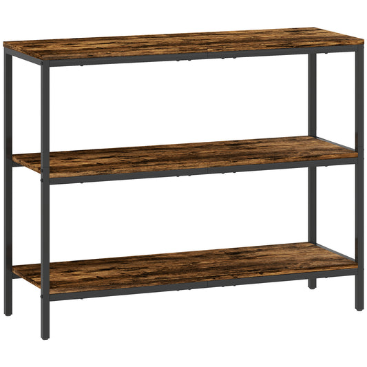 Photo of HOMCOM 3-Tier Console Table with Storage Shelves - Rustic Brown in Brown colour on a white background