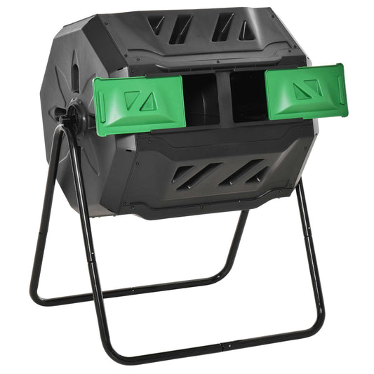 Photo of Outsunny 160L 360° Rotating Dual Chamber Composter - Black in Black colour on a white background