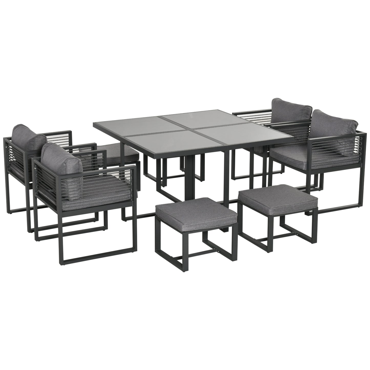 Photo of Outsunny Nine-Piece Aluminium Garden Set, with Glass-Top Table - Grey in Grey colour on a white background