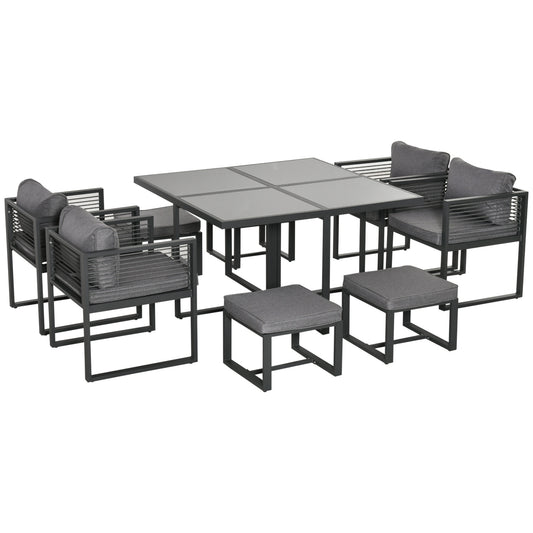 Photo of Outsunny Nine-Piece Aluminium Garden Set, with Glass-Top Table - Grey in Grey colour on a white background