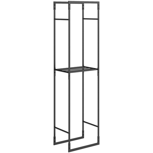 Photo of Outsunny Metal Firewood Log Holder, Heavy Duty Firewood Rack with Adjustable Shelf, Indoor Outdoor Fireplace Wood Storage Shelf, 45 x 31 x 170 cm, Black in Black colour on a white background
