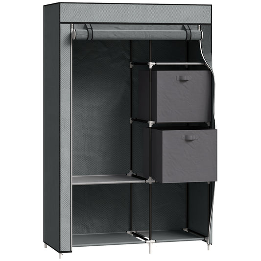 Photo of HOMCOM Fabric Wardrobe, Portable Wardrobe, Clothes Storage Unit with 5 Compartments, Hanging Rail and 2 Fabric Drawers, 102 x 42.5 x 162.5cm, Dark Grey in Grey colour on a white background