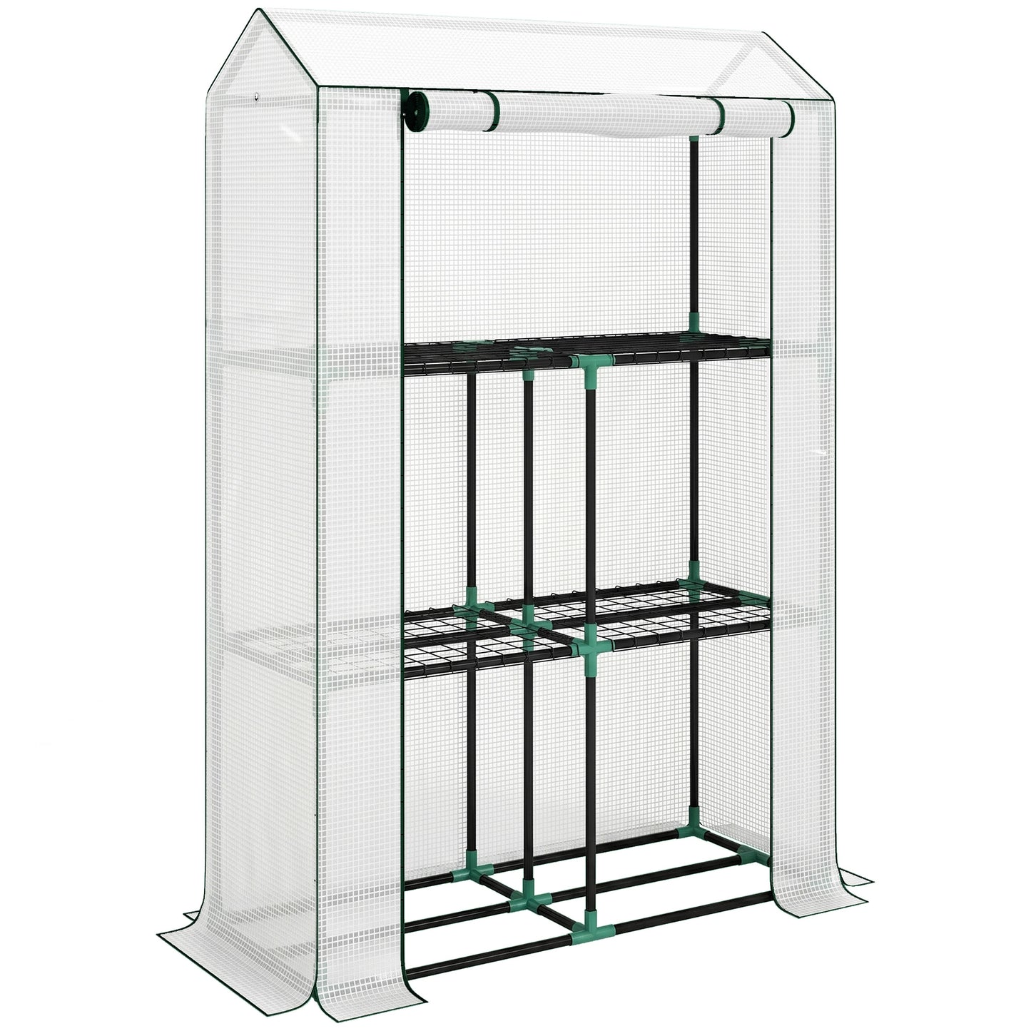 Photo of Outsunny 40 x 100cm Three Shelf Steel Frame Greenhouse - White in White colour on a white background